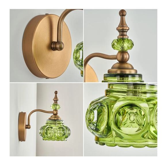 Vintage Style Green Glass Brass Wall Sconce - Picture 4 of 4